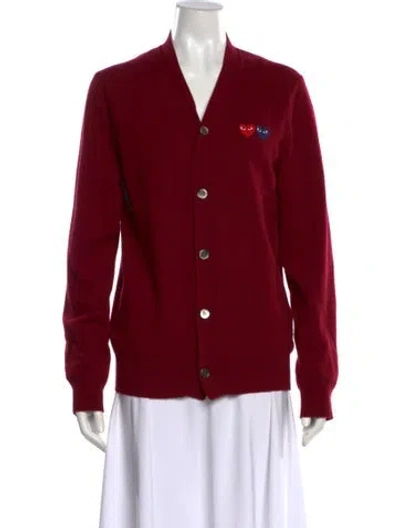 Pre-owned Comme Des Garçons Play Wool V-neck Sweater In Red