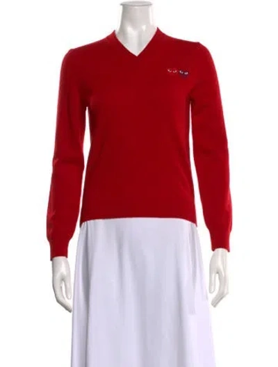 Pre-owned Comme Des Garçons Play Wool V-neck Sweater In Red