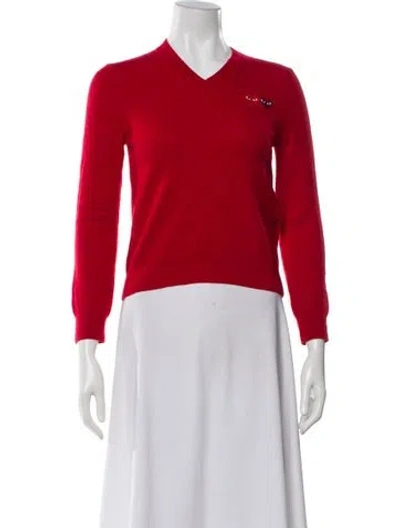 Pre-owned Comme Des Garçons Play Wool V-neck Sweater In Red