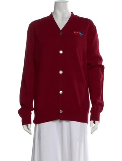 Pre-owned Comme Des Garçons Play Wool V-neck Sweater In Red