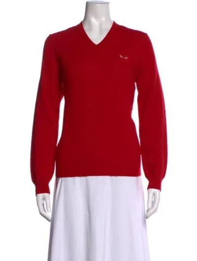 Pre-owned Comme Des Garçons Play Wool V-neck Sweater In Red