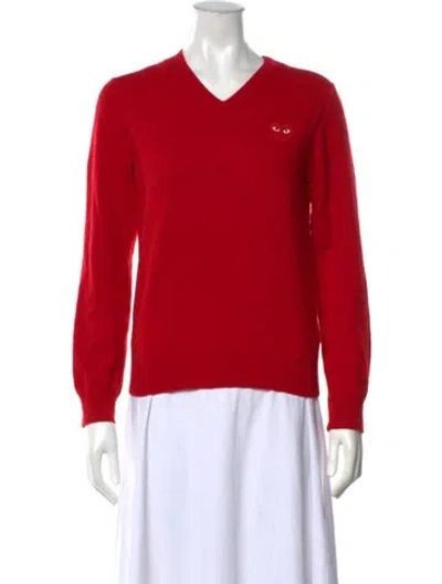 Pre-owned Comme Des Garçons Play Wool V-neck Sweater In Red