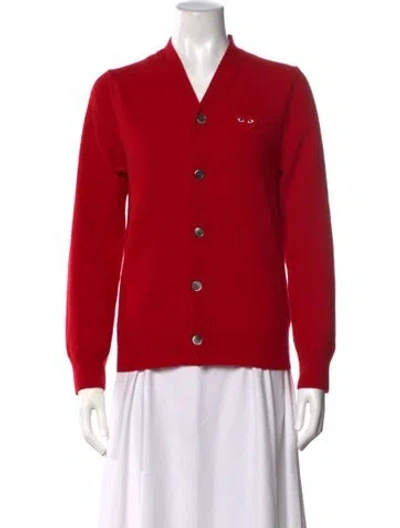 Pre-owned Comme Des Garçons Play Wool V-neck Sweater In Red