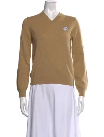 Pre-owned Comme Des Garçons Play Wool V-neck Sweater W/ Tags In Neutrals