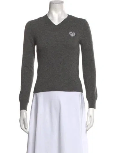 Pre-owned Comme Des Garçons Play Wool V-neck Sweatshirt In Grey