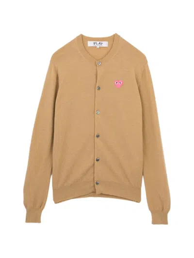 Comme Des Garçons Play Worsted Yarn V-neck Cardigan In Brown