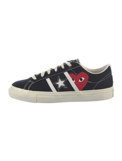 Pre-owned Comme Des Garçons Play X Converse Canvas Graphic Print Sneakers In Blue