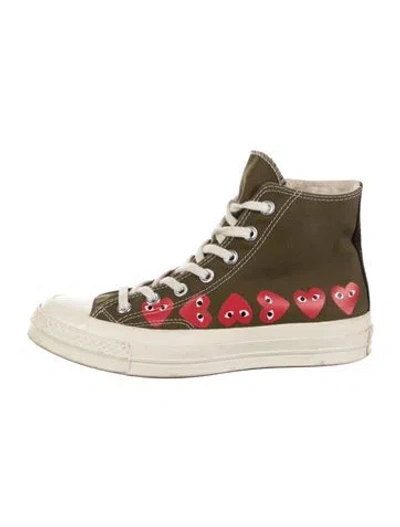 Pre-owned Comme Des Garçons Play X Converse Canvas Graphic Print Sneakers In Green