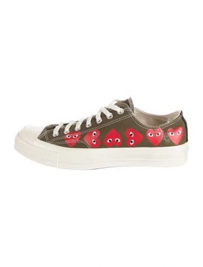 Pre-owned Comme Des Garçons Play X Converse Canvas Graphic Print Sneakers In Green/red