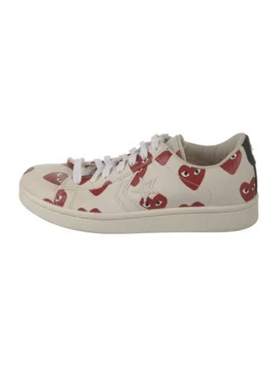 Pre-owned Comme Des Garçons Play X Converse Canvas Graphic Print Sneakers In Neutrals