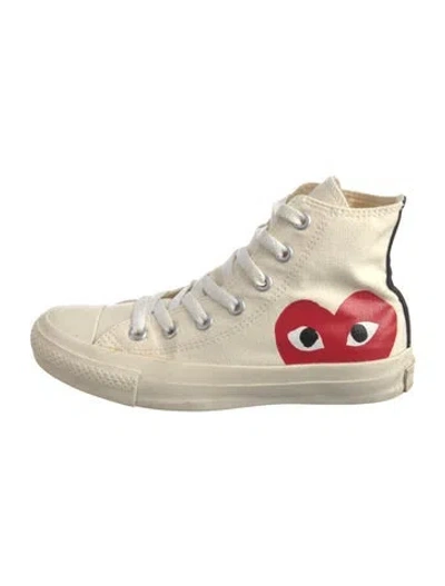 Pre-owned Comme Des Garçons Play X Converse Canvas Graphic Print Sneakers In Neutrals