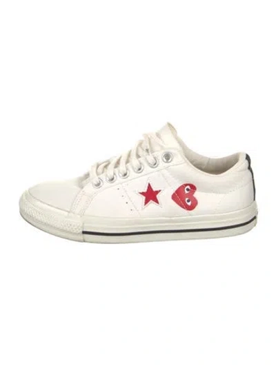Pre-owned Comme Des Garçons Play X Converse Canvas Graphic Print Sneakers In Neutrals