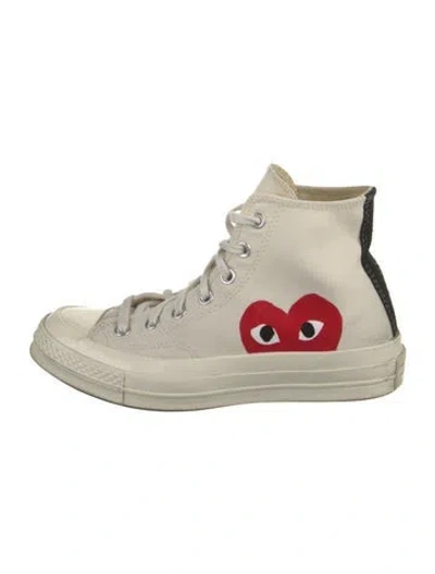 Pre-owned Comme Des Garçons Play X Converse Canvas Graphic Print Sneakers In Neutrals/red