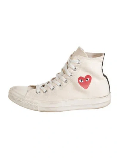 Pre-owned Comme Des Garçons Play X Converse Canvas Graphic Print Sneakers In Neutrals/white
