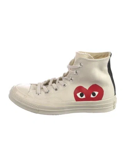 Pre-owned Comme Des Garçons Play X Converse Canvas Graphic Print Sneakers In White