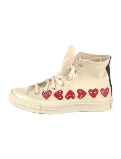 Pre-owned Comme Des Garçons Play X Converse Canvas Graphic Print Sneakers In White