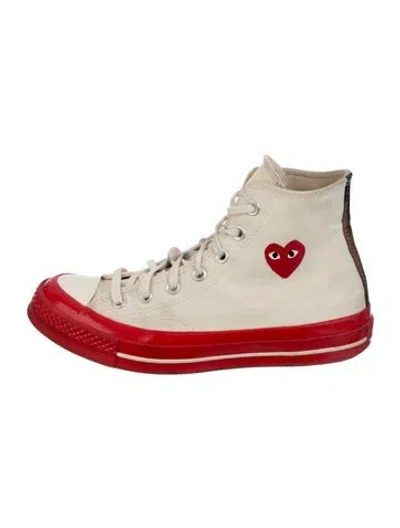 Pre-owned Comme Des Garçons Play X Converse Canvas Graphic Print Sneakers In White
