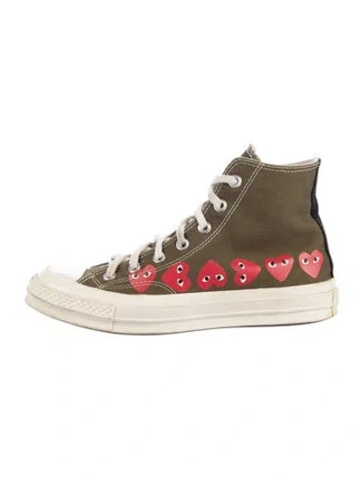 Pre-owned Comme Des Garçons Play X Converse Canvas Printed Sneakers In Green