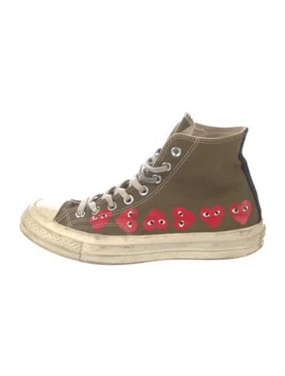 Pre-owned Comme Des Garçons Play X Converse Canvas Printed Sneakers In Green
