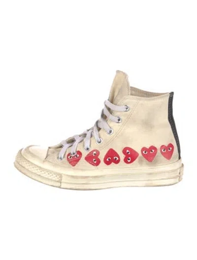 Pre-owned Comme Des Garçons Play X Converse Canvas Printed Sneakers In Neutral