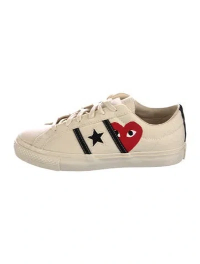 Pre-owned Comme Des Garçons Play X Converse Canvas Printed Sneakers In Neutral
