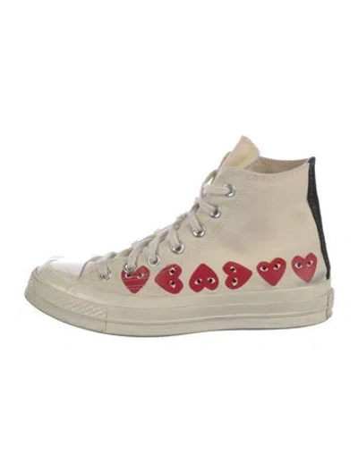 Pre-owned Comme Des Garçons Play X Converse Canvas Printed Sneakers In Neutral