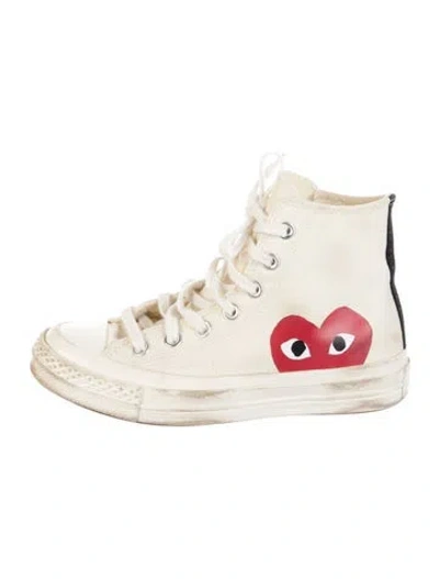 Pre-owned Comme Des Garçons Play X Converse Canvas Printed Sneakers In Neutrals