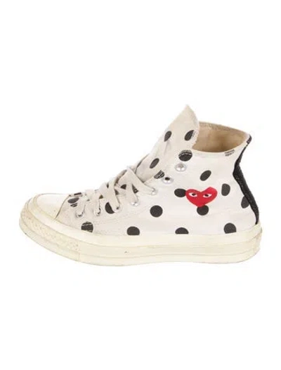 Pre-owned Comme Des Garçons Play X Converse Canvas Printed Sneakers In White
