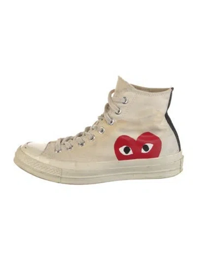 Pre-owned Comme Des Garçons Play X Converse Canvas Printed Sneakers In White