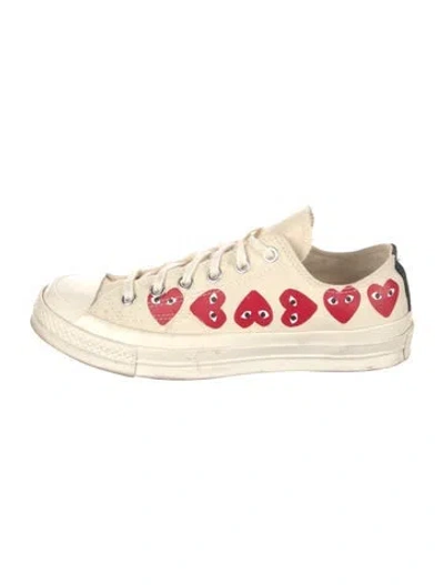 Pre-owned Comme Des Garçons Play X Converse Canvas Printed Sneakers In White