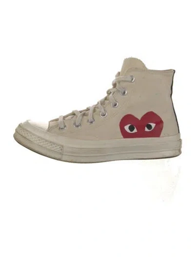 Pre-owned Comme Des Garçons Play X Converse Canvas Printed Sneakers In White