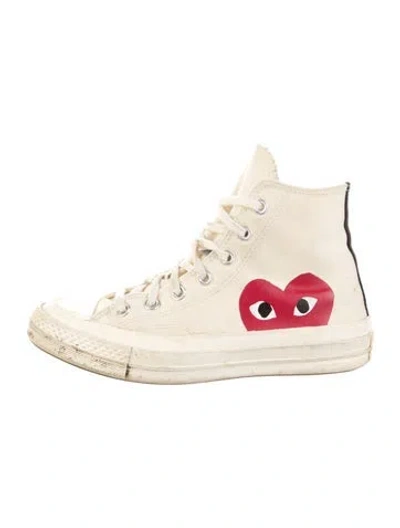 Pre-owned Comme Des Garçons Play X Converse Canvas Printed Sneakers In White