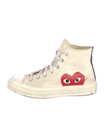Pre-owned Comme Des Garçons Play X Converse Canvas Printed Sneakers In White