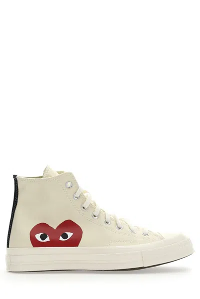 Comme Des Garçons Play High-top Canvas Sneakers Rubber Sole In Beige