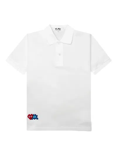COMME DES GARÇONS PLAY X INVADER PIXEL-HEART EMBROIDERED POLO SHIRT