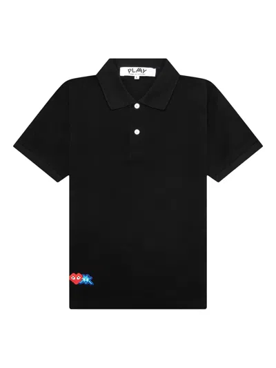 Comme Des Garçons Play Pixel-heart Polo Shirt In Black
