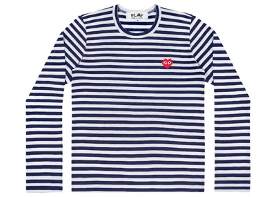 Pre-owned Comme Des Garçons Play X Invader Striped Long Sleeve T-shirt In Navy Blue White