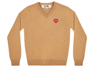Pre-owned Comme Des Garçons Play X Invader V Neck Sweater In Camel