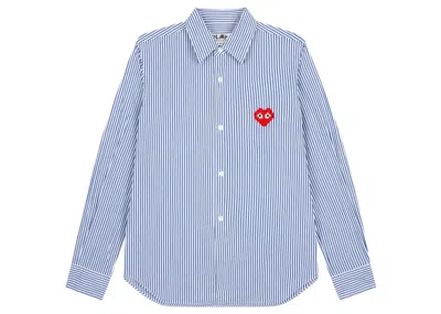 Pre-owned Comme Des Garçons Play X Invader Women's Broad Stripe Shirt In Blue