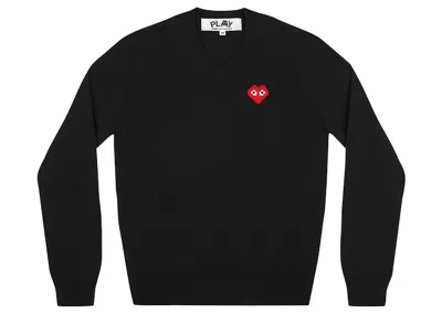 Pre-owned Comme Des Garçons Play X Invader Women's V Neck Sweater In Black