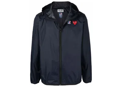 Pre-owned Comme Des Garçons Play X K Way Full Zip Packable Jacket In Navy Blue