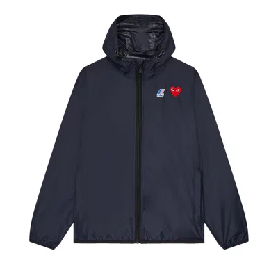 Pre-owned Comme Des Garçons Play X K-way Full-zip Packable Jacket 'navy' In Blue