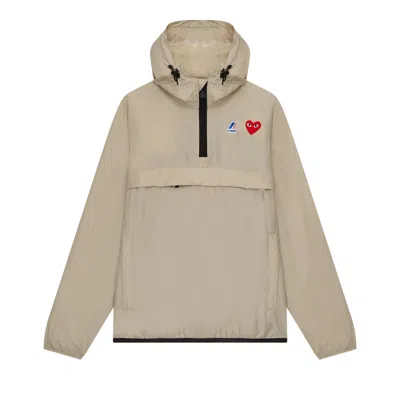 Pre-owned Comme Des Garçons Play X K-way Half-zip Packable Jacket 'beige' In Tan
