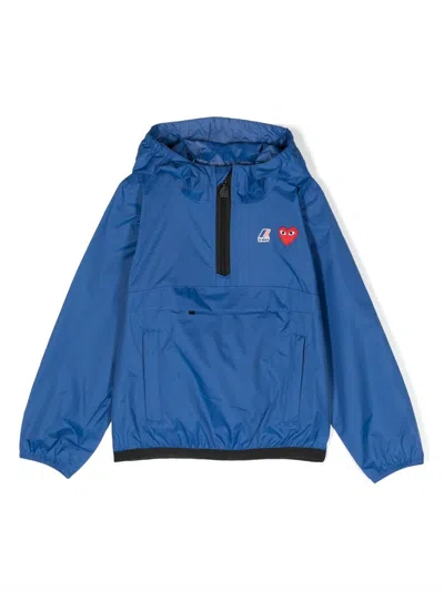 Comme Des Garçons Play Kids' Logo-patch Pullover Hooded Jacket In Blue