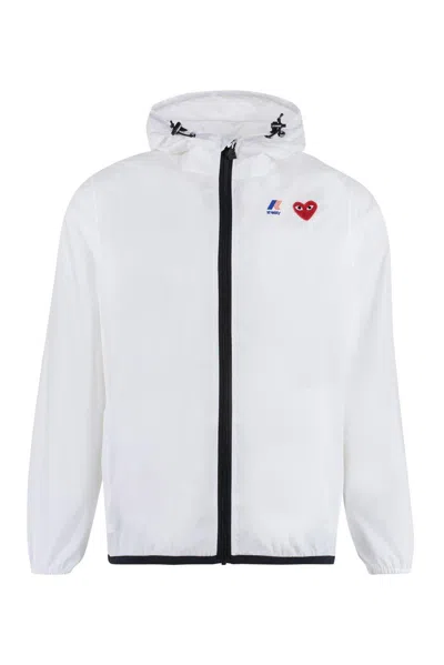 Comme Des Garçons Play X K-way Logo Patch Zip-up Jacket In White