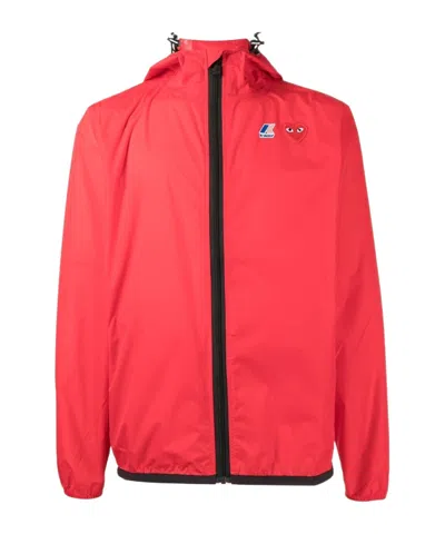 Comme Des Garçons X K-way Zip-up Hooded Jacket In Red