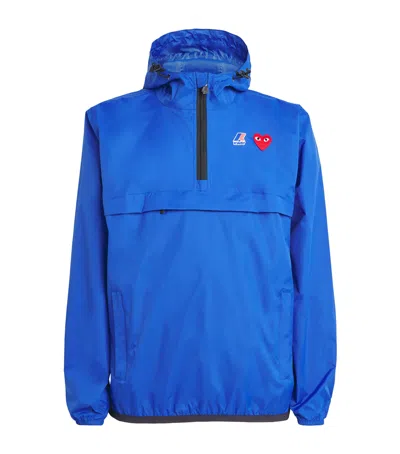Comme Des Garçons Play X K-way Nylon Water-resistant Half-zip Jacket In Blue