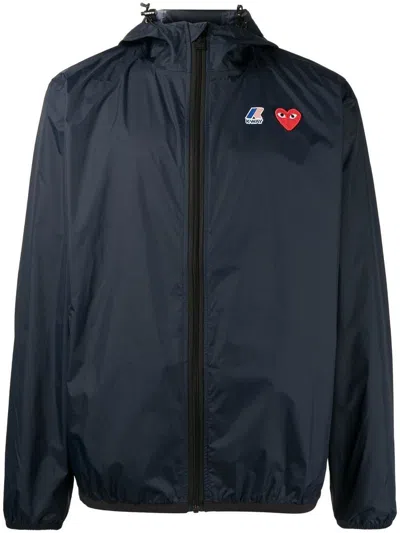 Comme Des Garçons Play Hooded Full Zip K-way In Blue