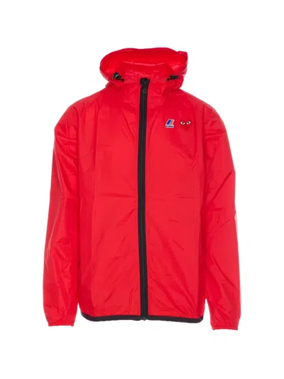 Comme Des Garçons Play X K-way Heart-logo Hooded Jacket In Red