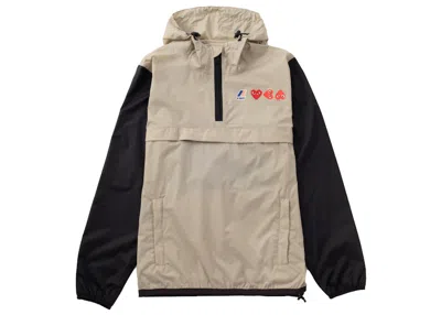 Pre-owned Comme Des Garçons Play X Kway Logos Half Zip Jacket In Beige Black